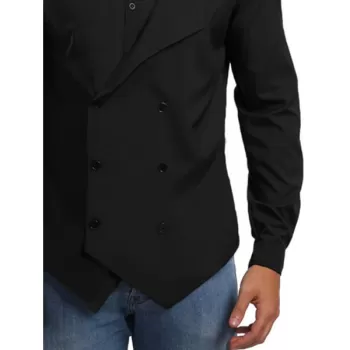 olid Double Breasted Placket hirt - Black