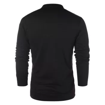 Solid Notch Neck Pullover Sweater - Black