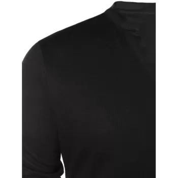 Solid Notch Neck Pullover Sweater - Black
