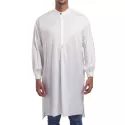 Solid One Button Long Shirt - White