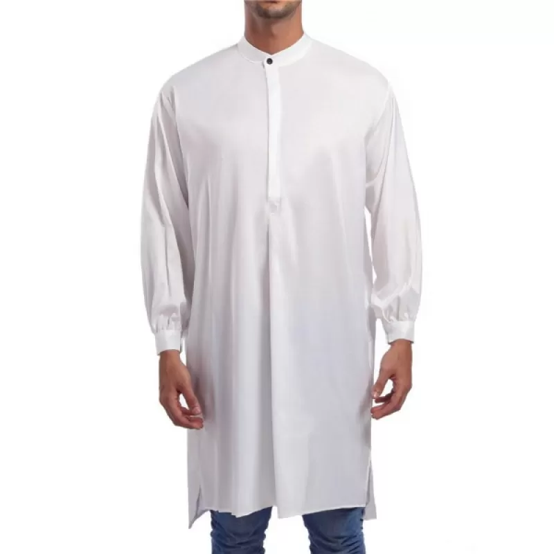 Solid One Button Long Shirt - White