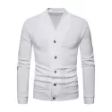 Solid Pocket Button Up Thin Knit Sweater - White