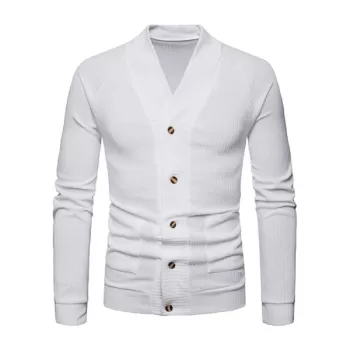 Solid Pocket Button Up Thin Knit Sweater - White