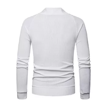 Solid Pocket Button Up Thin Knit Sweater - White