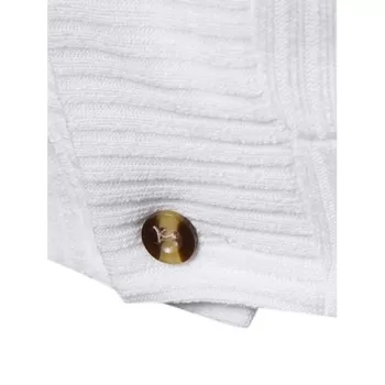 Solid Pocket Button Up Thin Knit Sweater - White