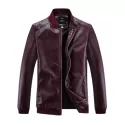 Solid Ribbed Edge Motor PU Jacket - Red Wine
