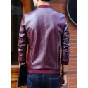 Solid Ribbed Edge Motor PU Jacket - Red Wine