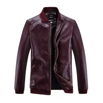 Solid Ribbed Edge Motor PU Jacket - Red Wine