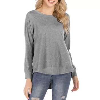 olid Round Neck High Low Tee - Gray