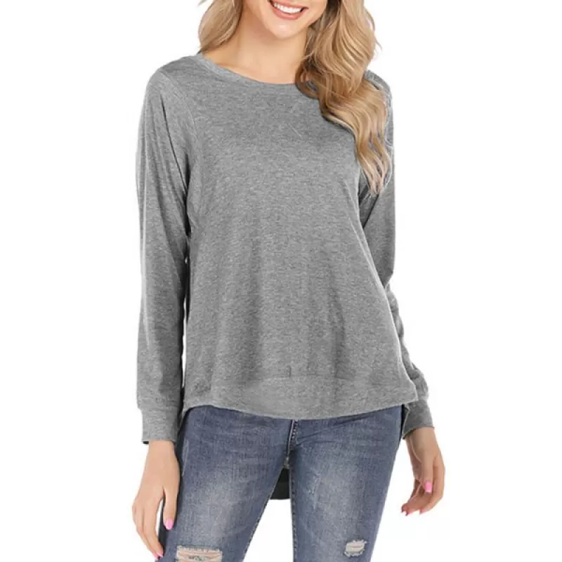 olid Round Neck High Low Tee - Gray