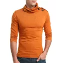 Solid Turtneck Toggle Button Pullover ong Sleeve T-shirt - Papaya Orange