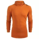 Solid Turtneck Toggle Button Pullover ong Sleeve T-shirt - Papaya Orange