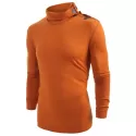 Solid Turtneck Toggle Button Pullover ong Sleeve T-shirt - Papaya Orange