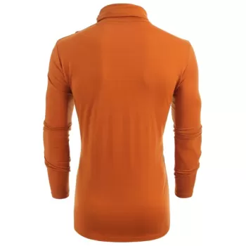 Solid Turtneck Toggle Button Pullover ong Sleeve T-shirt - Papaya Orange