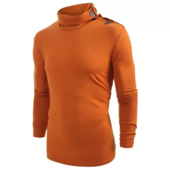 Solid Turtneck Toggle Button Pullover ong Sleeve T-shirt - Papaya Orange