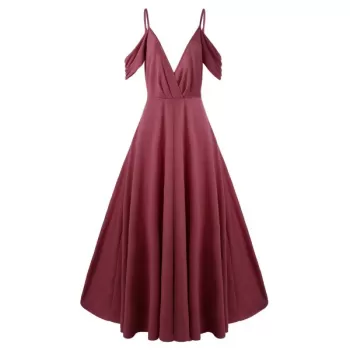 Spaghetti Strap Cold Shoulder Maxi Dress - Pink Bow