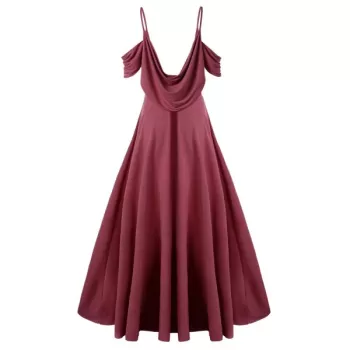 Spaghetti Strap Cold Shoulder Maxi Dress - Pink Bow