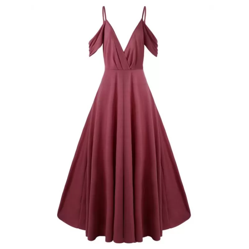 Spaghetti Strap Cold Shoulder Maxi Dress - Pink Bow