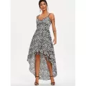 Spaghetti Strap High Low Party Dress - White And Black