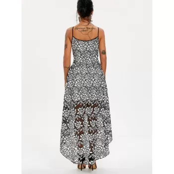Spaghetti Strap High Low Party Dress - White And Black