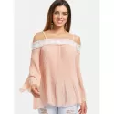 Spaghetti Strap Lace Insert Pleated Blouse - Light Pink