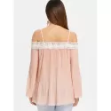 Spaghetti Strap Lace Insert Pleated Blouse - Light Pink