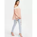 Spaghetti Strap Lace Insert Pleated Blouse - Light Pink