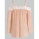 Spaghetti Strap Lace Insert Pleated Blouse - Light Pink