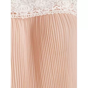 Spaghetti Strap Lace Insert Pleated Blouse - Light Pink