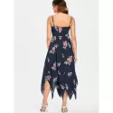 Spaghetti Strap Long Print Dress - Dark Slate Blue
