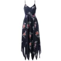 Spaghetti Strap Long Print Dress - Dark Slate Blue