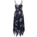 Spaghetti Strap Long Print Dress - Dark Slate Blue