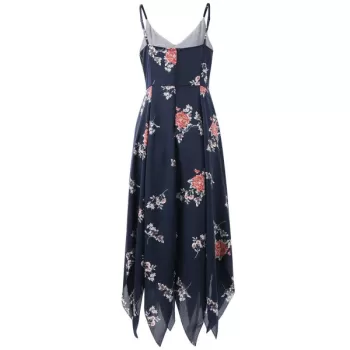 Spaghetti Strap Long Print Dress - Dark Slate Blue