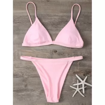Spaghetti Strap Low Waisted Bikini Swimwear - Pink