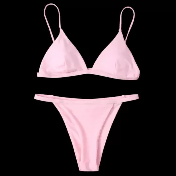 Spaghetti Strap Low Waisted Bikini Swimwear - Pink