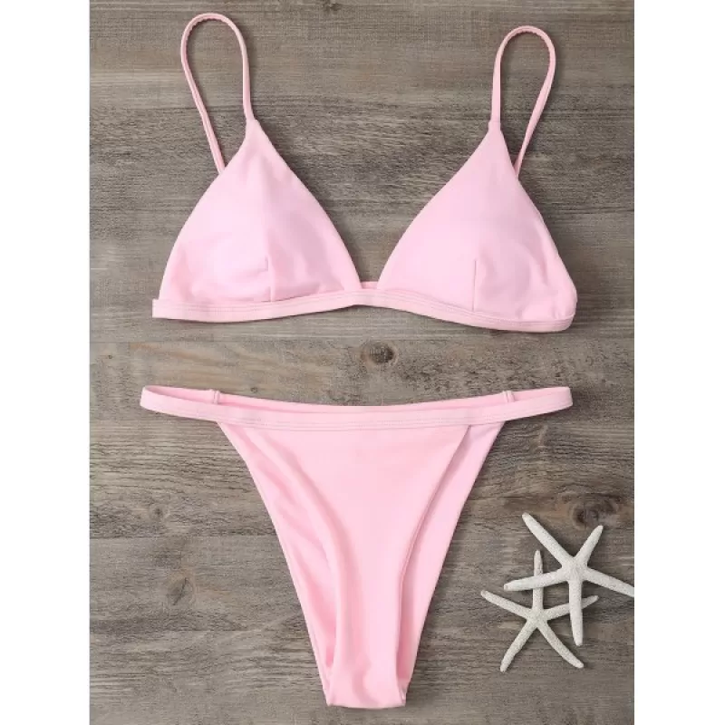 Spaghetti Strap Low Waisted Bikini Swimwear - Pink