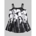 Spaghetti Strap Open Shoulder Ditsy Print T Shirt - Black