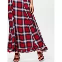 Spaghetti Strap Plaid Long Dress - Red Wine