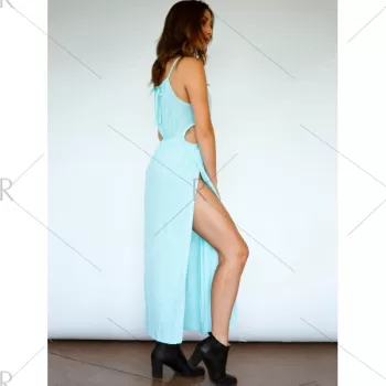 paghetti trap Thigh High plit Maxi Dress - Light Blue