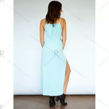 paghetti trap Thigh High plit Maxi Dress - Light Blue