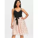 Spaghetti Strap Tie Waist Sequined Dress - Black