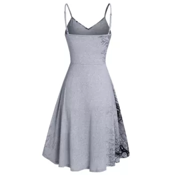 Spaghetti Strap Tree Print Sequined Dress - Gray Cloud