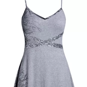Spaghetti Strap Tree Print Sequined Dress - Gray Cloud