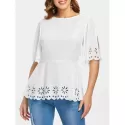 Split Sleeve Laser Cut Blouse - White