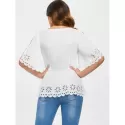 Split Sleeve Laser Cut Blouse - White