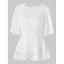 Split Sleeve Laser Cut Blouse - White