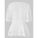 Split Sleeve Laser Cut Blouse - White