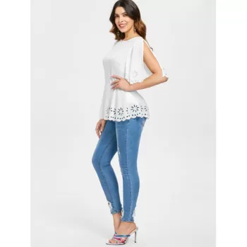 Split Sleeve Laser Cut Blouse - White