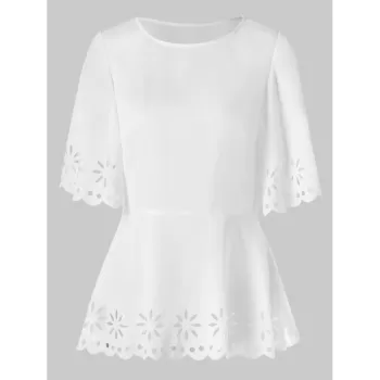 Split Sleeve Laser Cut Blouse - White