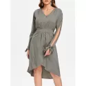 plit leeve V Neck Dress - Granite